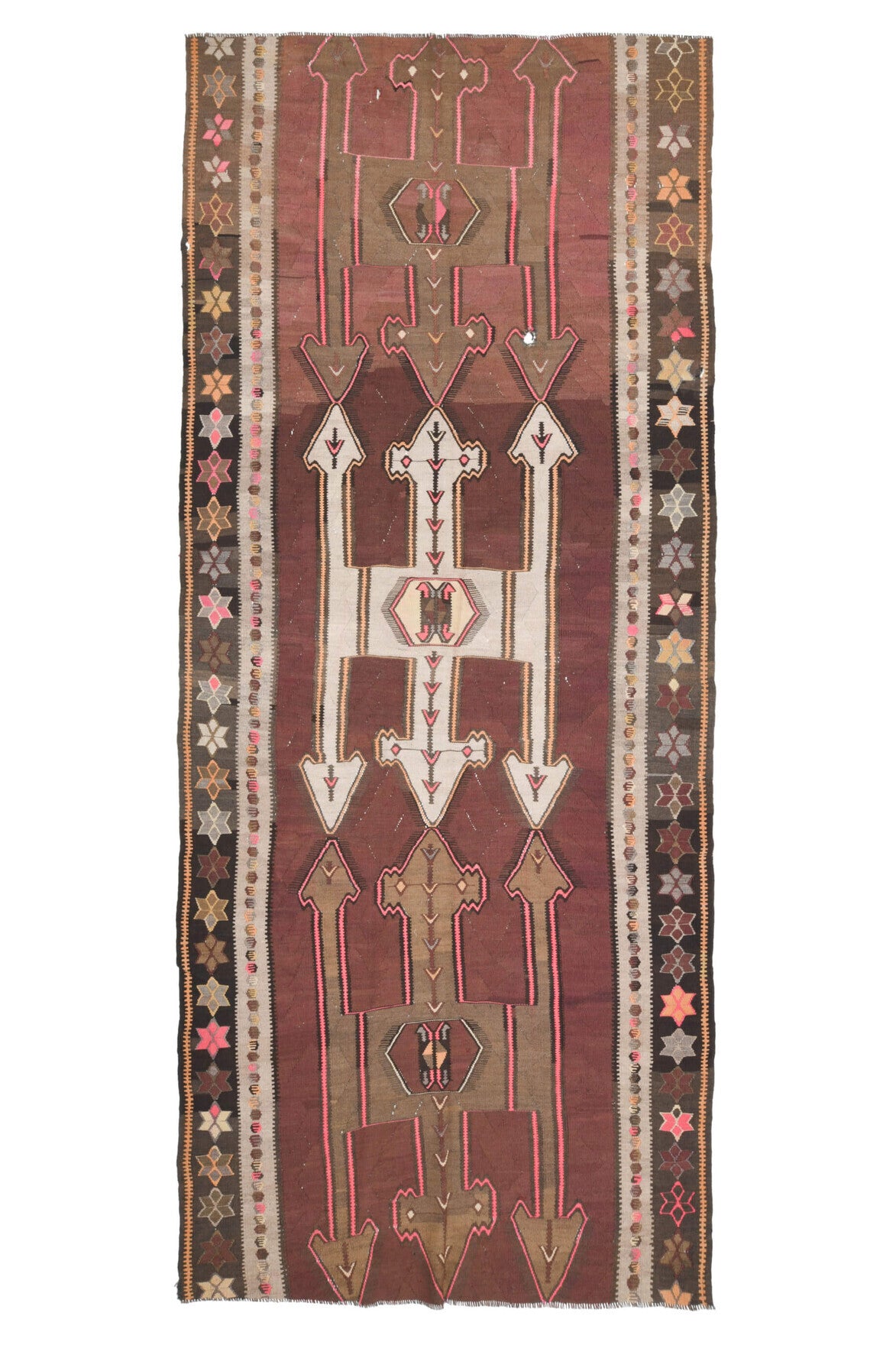 El yapımı vintage yolluk 168x396 cm oryantal desenli yün