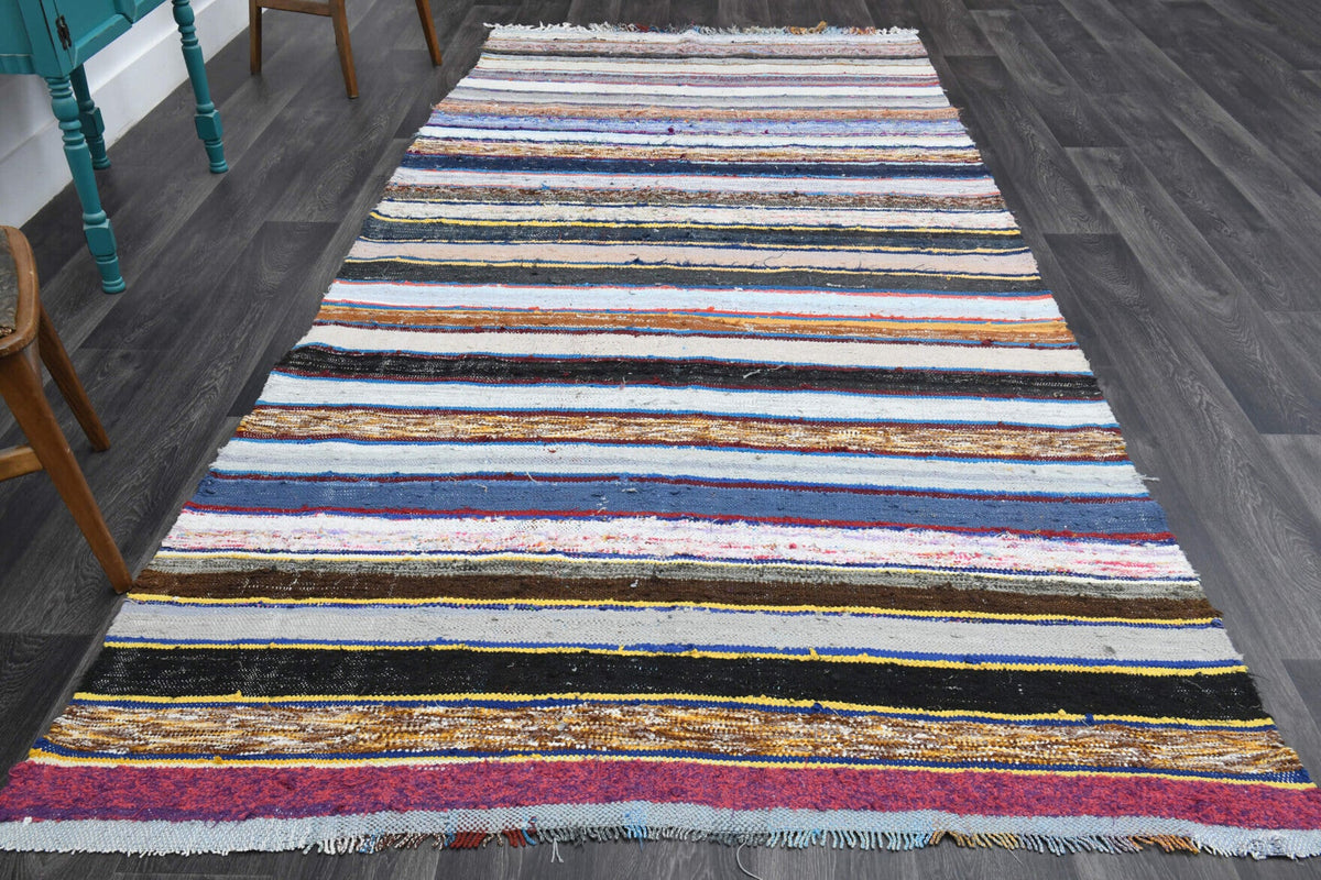 Colorful Striped Vintage Kilim Organic Kids Room Rug