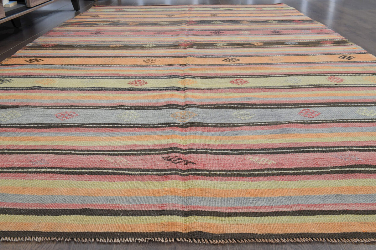 El yapımı vintage halı 165x279 cm oryantal desenli yün - yakın çekim doku detayı