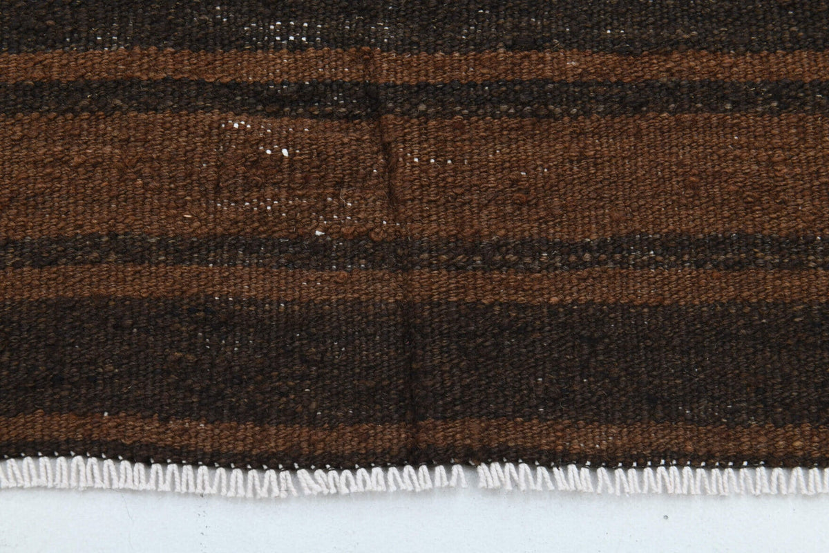 Çizgili el dokuma vintage kilim – kahverengi tonlarda yün dokuma