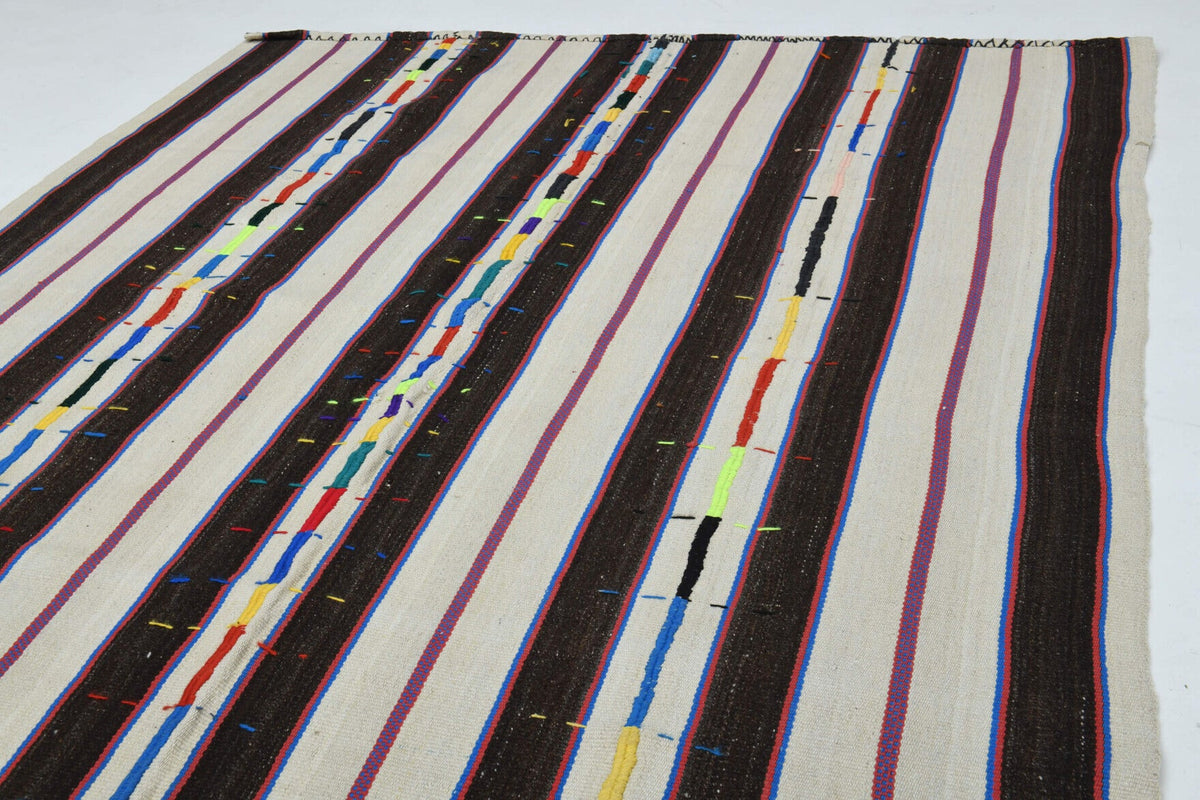 Turkish Vintage Kilim Blakc&White Area Rug