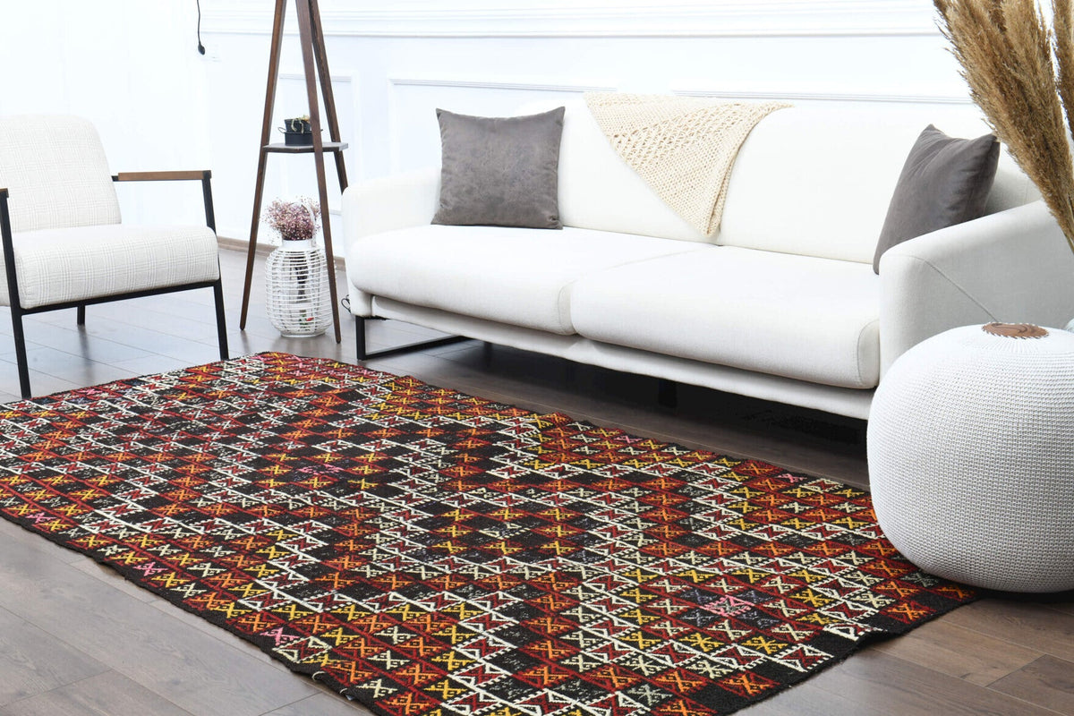 Turkish Vintage Area Kilim Rug