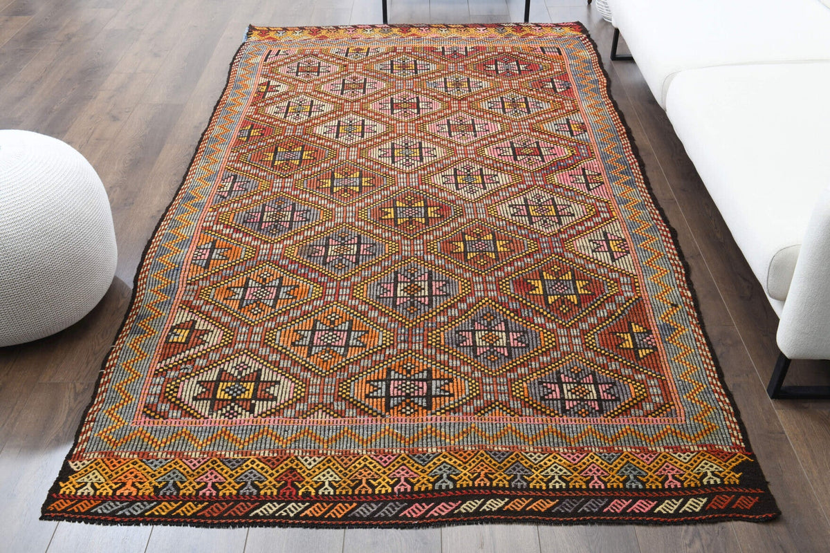 Turkish Vintage Area Kilim Rug