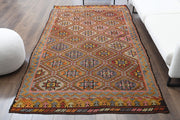 El yapımı vintage halı 157x277 cm i̇kat desenli yün - detay görünümü