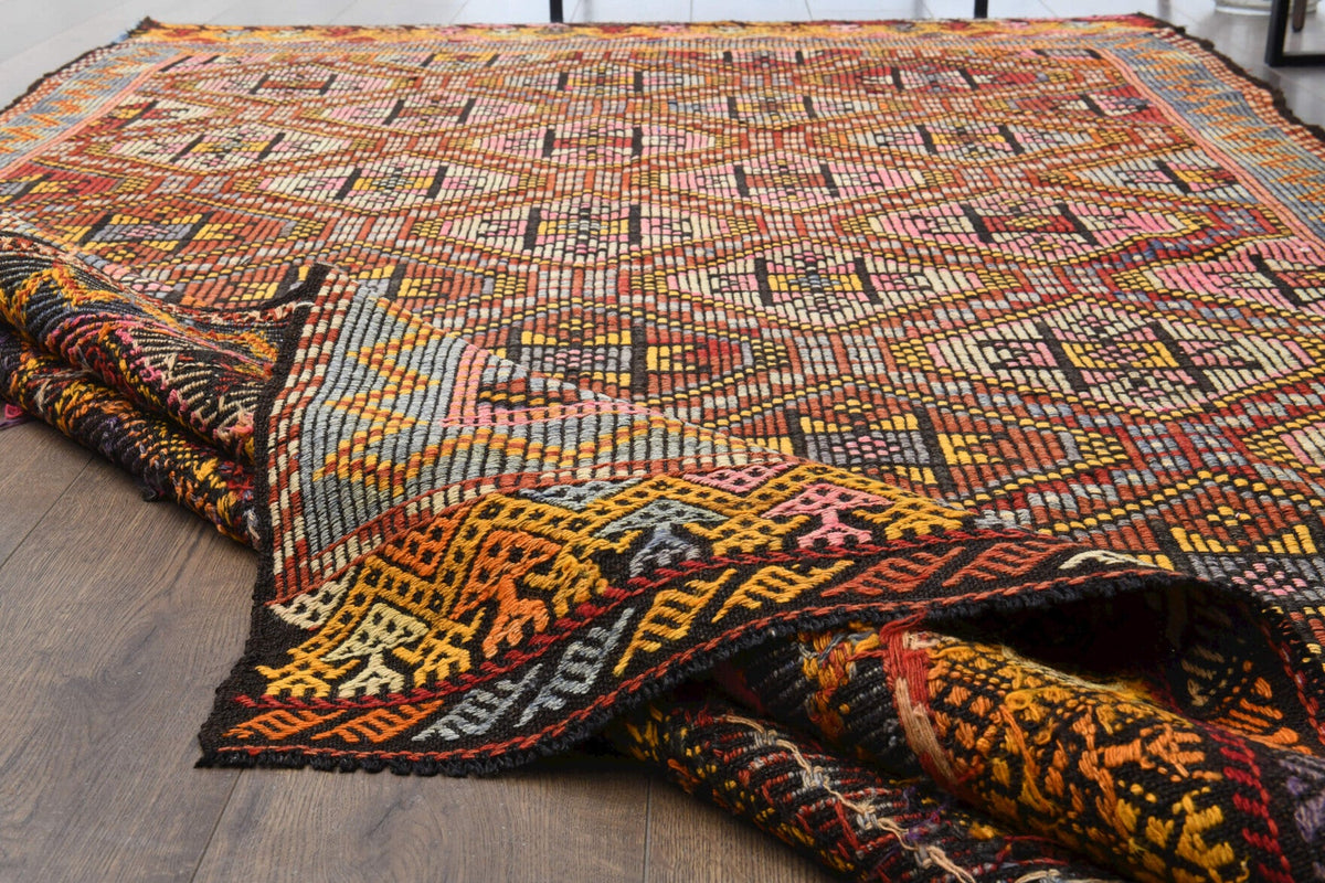 Turkish Vintage Area Kilim Rug