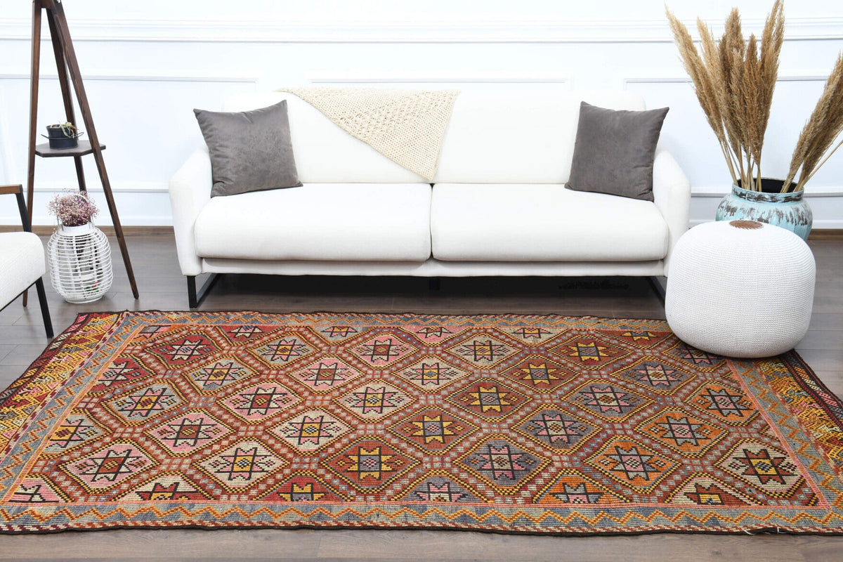 Turkish Vintage Area Kilim Rug