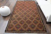 El yapımı vintage halı 165x310 cm i̇kat desenli yün - detay görünümü