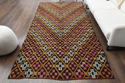 1960'lardan Anadolu kökenli ikat desenli el dokuma vintage kilim, 163x321 cm