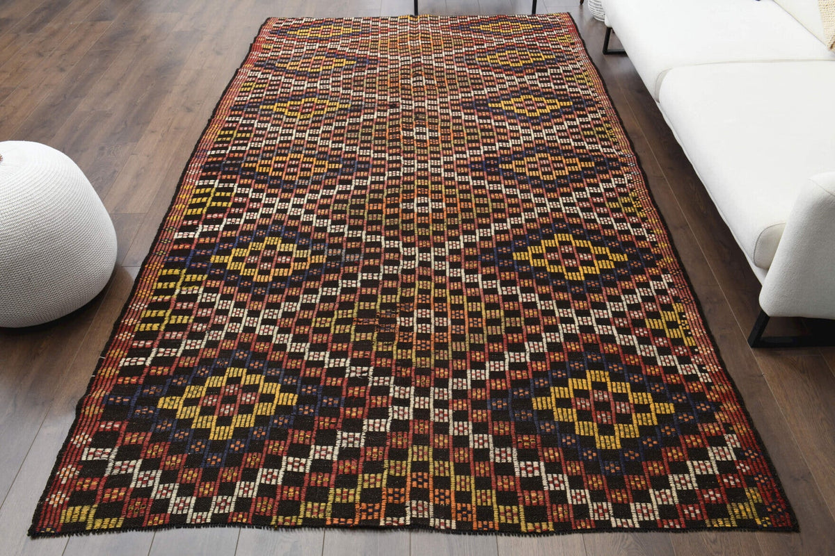 Turkish Vintage Area Kilim Rug