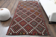 1960'lardan Anadolu kökenli kareli el dokuma vintage kilim, 149x305 cm