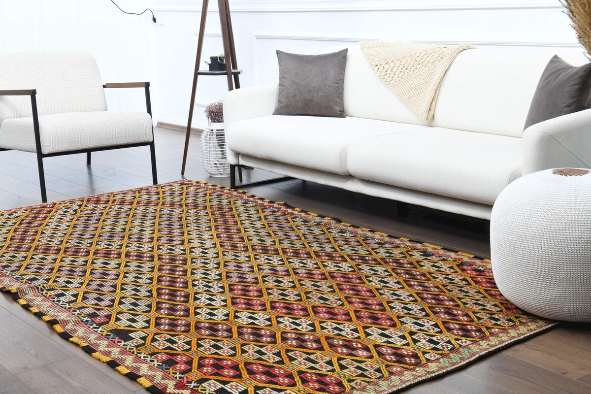 Turkish Vintage Area Kilim Rug