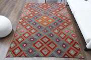 1960'lardan Anadolu kökenli ikat desenli el dokuma vintage kilim, 170x236 cm