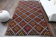 El yapımı vintage halı 173x320 cm i̇kat desenli yün - detay görünümü