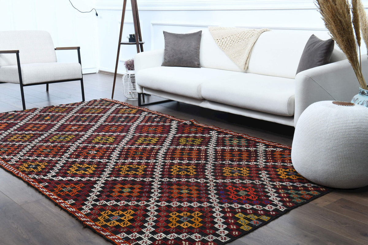 Turkish Vintage Area Kilim Rug