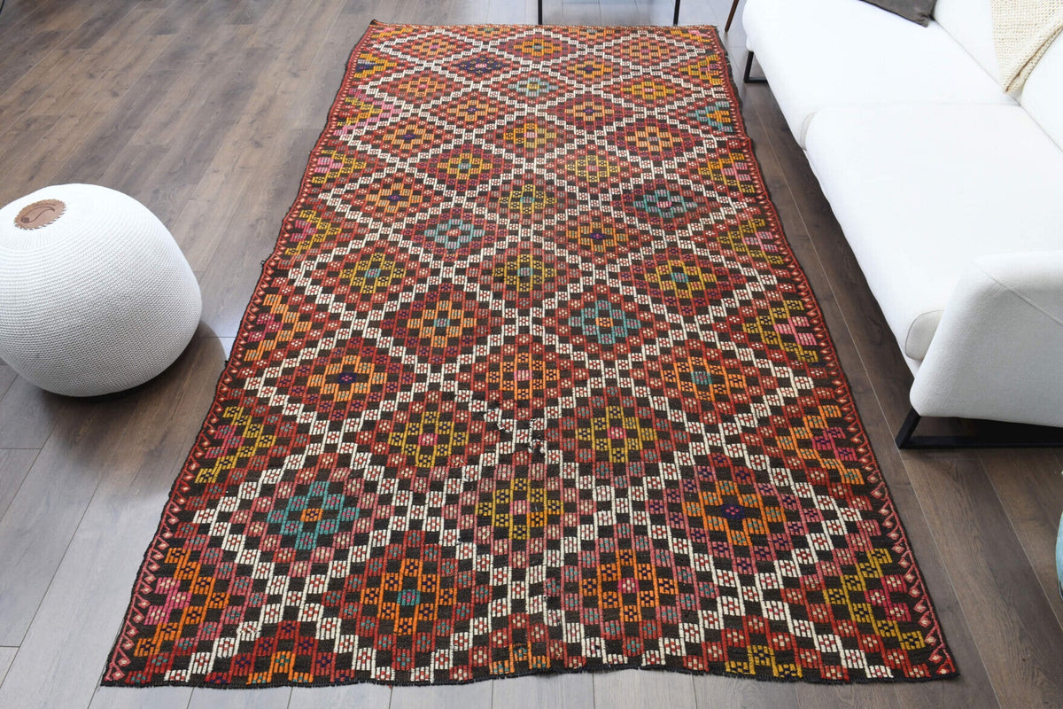 Turkish Vintage Area Kilim Rug