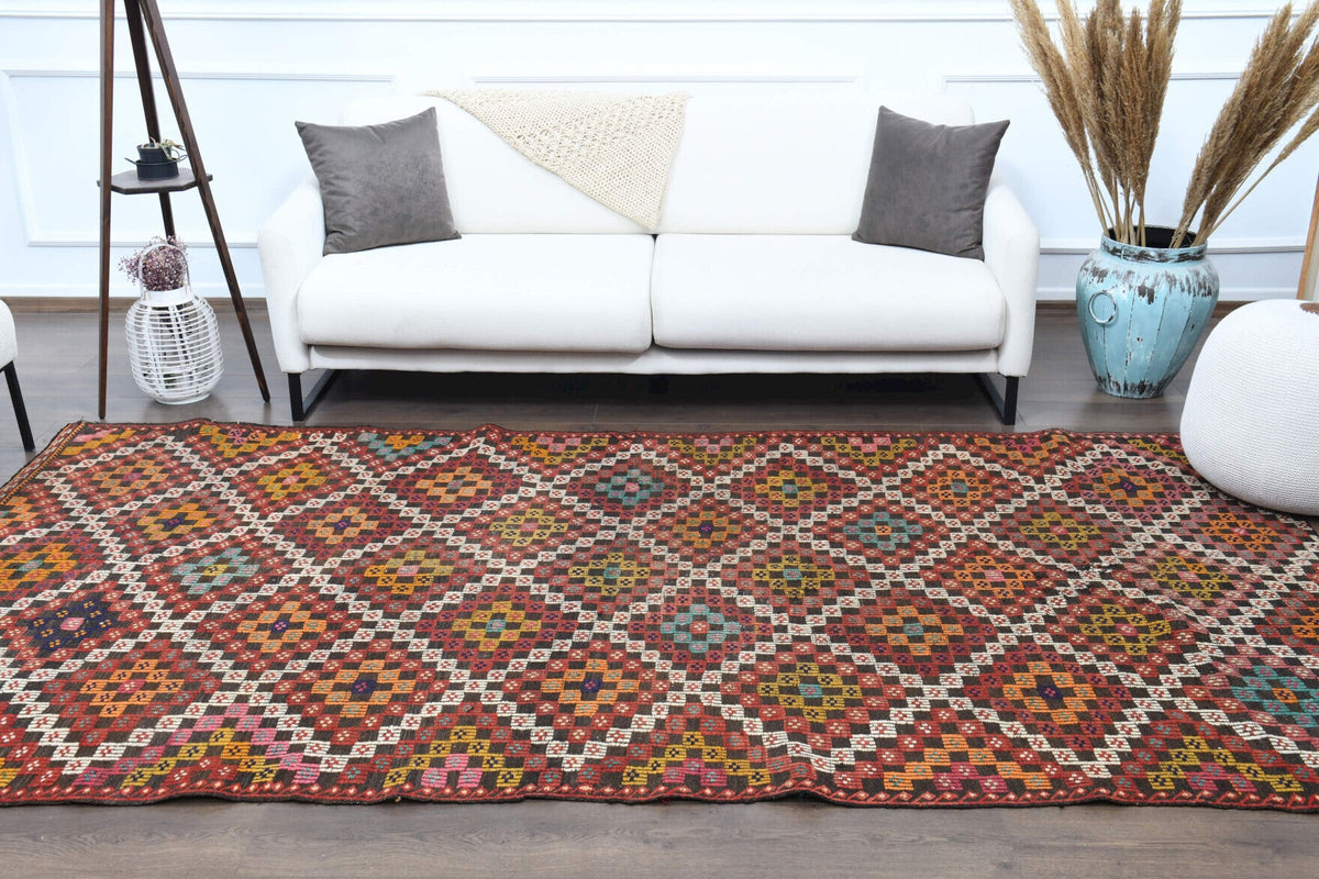 Turkish Vintage Area Kilim Rug