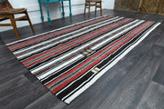 1960'lardan Anadolu kökenli çizgili el dokuma vintage kilim, 157x303 cm
