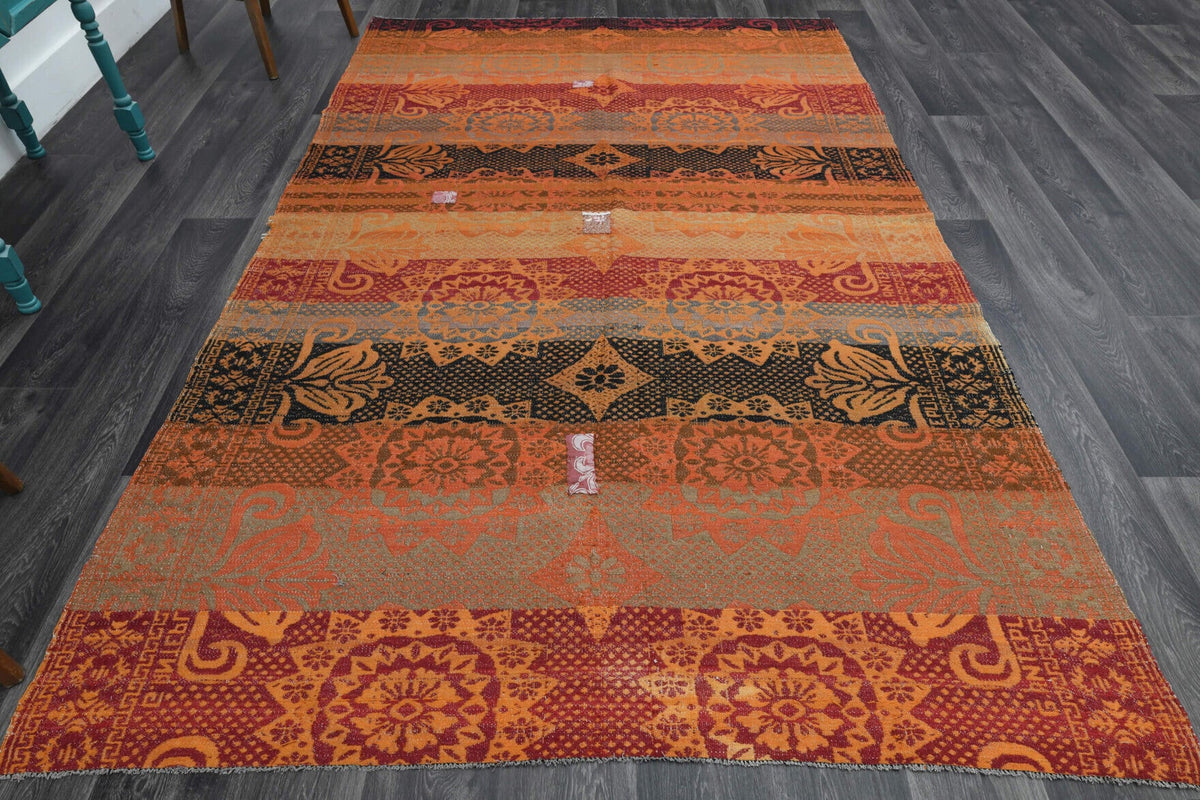 El yapımı vintage halı 183x287 cm tribal desenli yün - detay görünümü