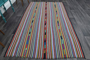 El yapımı vintage halı 178x292 cm çizgili desenli yün - detay görünümü