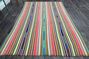 1960'lardan Anadolu kökenli çizgili el dokuma vintage kilim, 199x290 cm