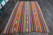 El yapımı vintage halı 170x262 cm çizgili desenli yün - detay görünümü