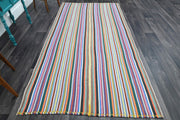 El yapımı vintage halı 150x292 cm çizgili desenli yün - detay görünümü