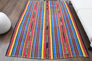 El yapımı vintage halı 173x241 cm çizgili desenli yün - detay görünümü