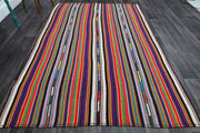 1960'lardan Anadolu kökenli çizgili el dokuma vintage kilim, 193x270 cm