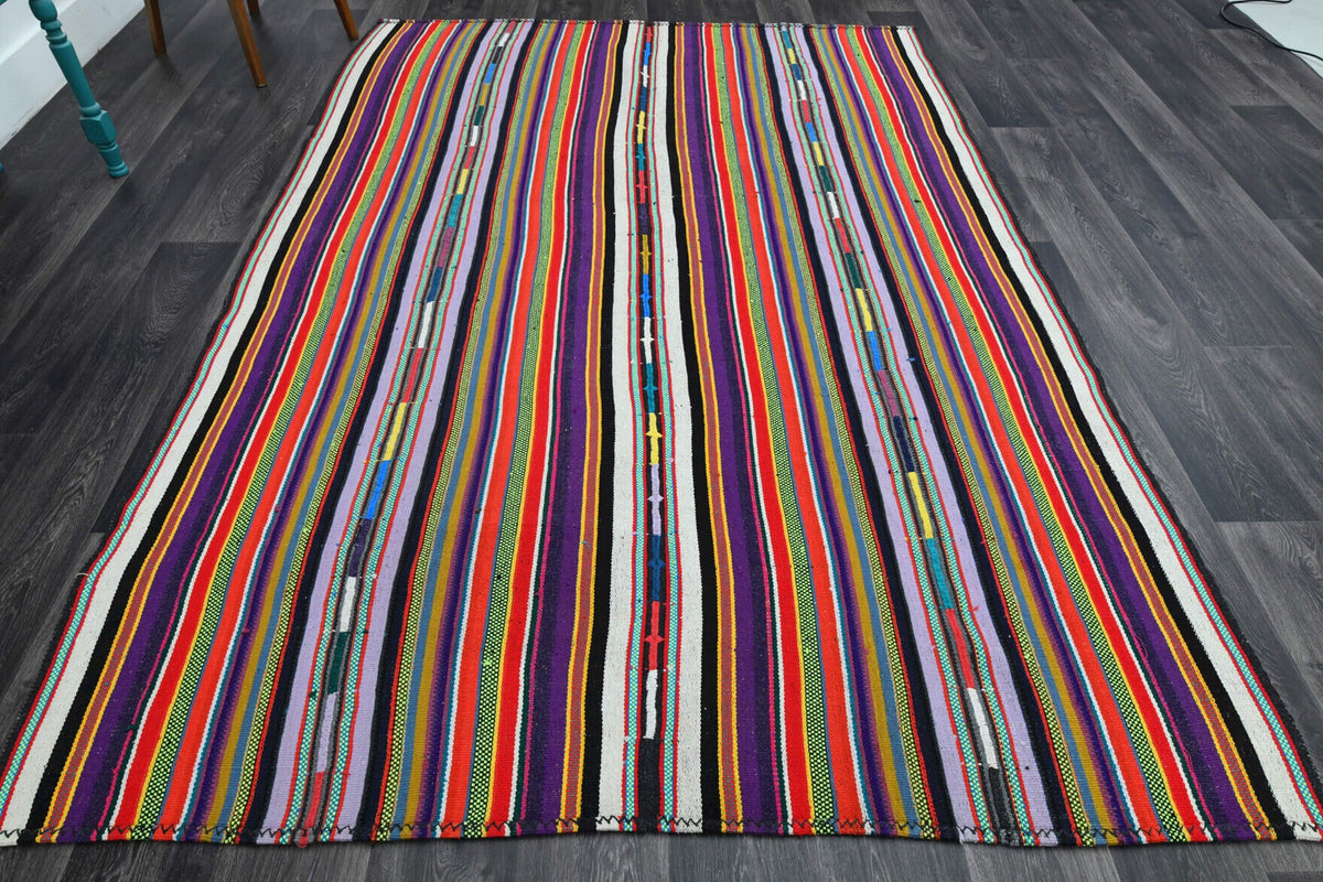 1960'lardan Anadolu kökenli çizgili el dokuma vintage kilim, 193x270 cm