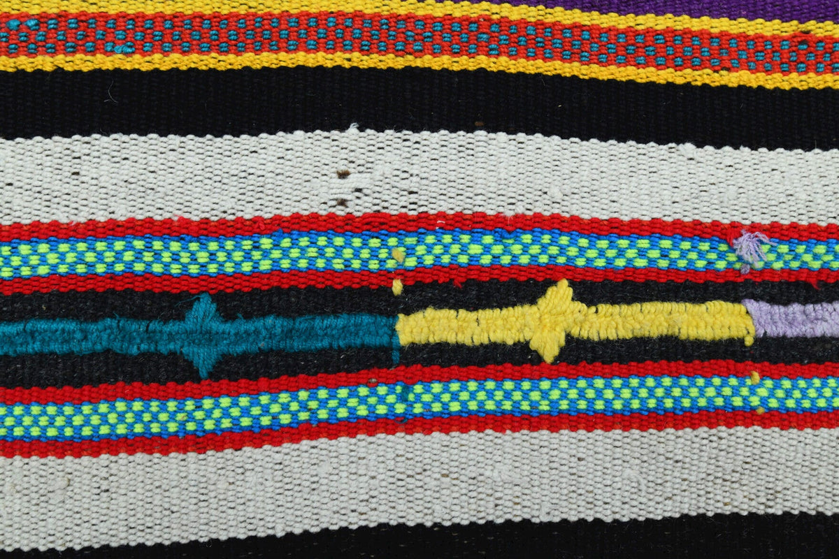 Turuncu, kırmızı ve pembe renkli el dokuma vintage kilim, %100 yün dokuma