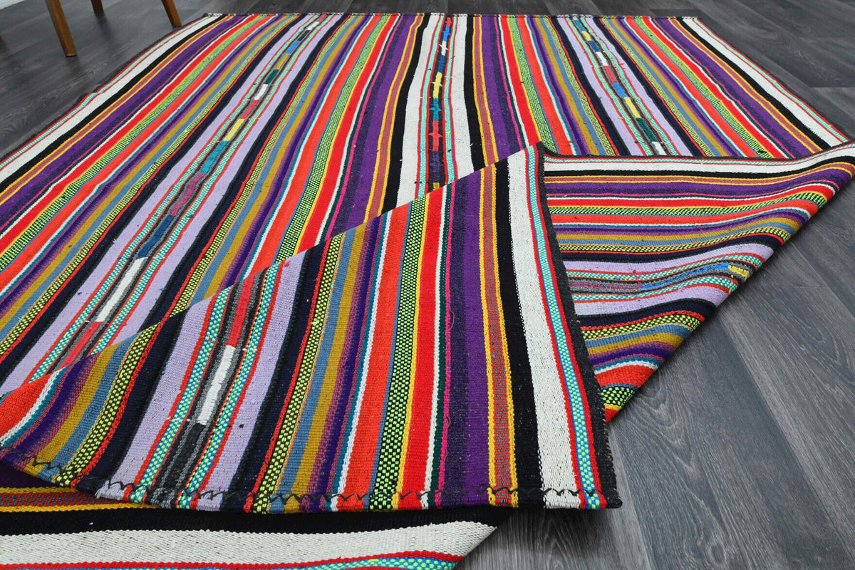 Salon için çizgili el dokuma vintage kilim – 193x270 cm