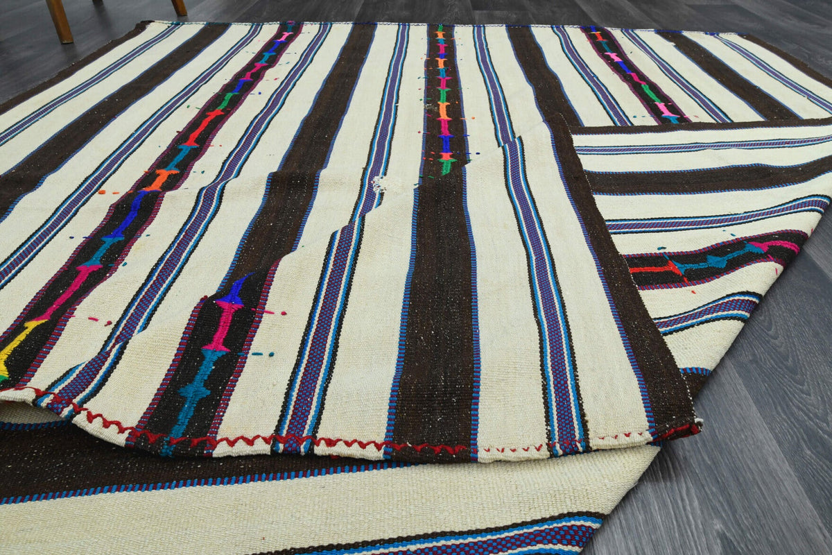 Salon için çizgili el dokuma vintage kilim – 195x228 cm