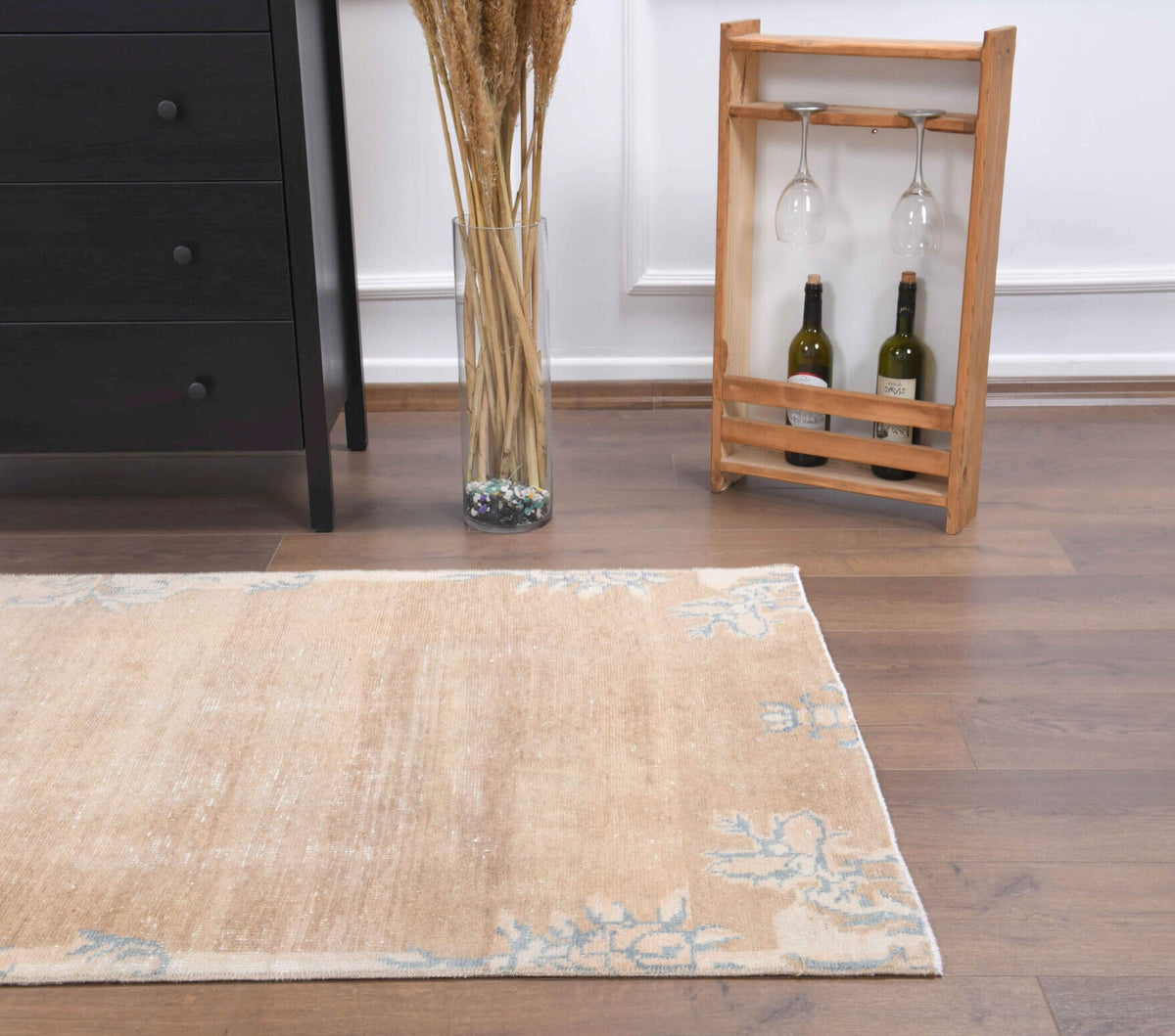 1970s Brown Floral Oushak Runner Rug