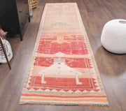 1970'lerden Anadolu kökenli resim desenli el dokuma vintage yolluk, 92x358 cm