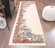El yapımı vintage yolluk 61x305 cm bordürlü desenli yün - detay görünümü