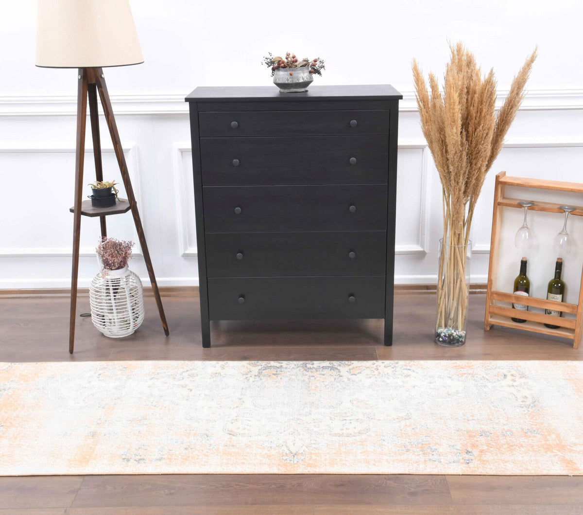 Distressed Orange Vintage Oushak Runner Rug