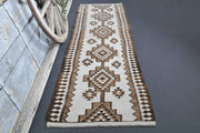 El yapımı vintage yolluk 91x307 cm geometrik desenli yün - detay görünümü