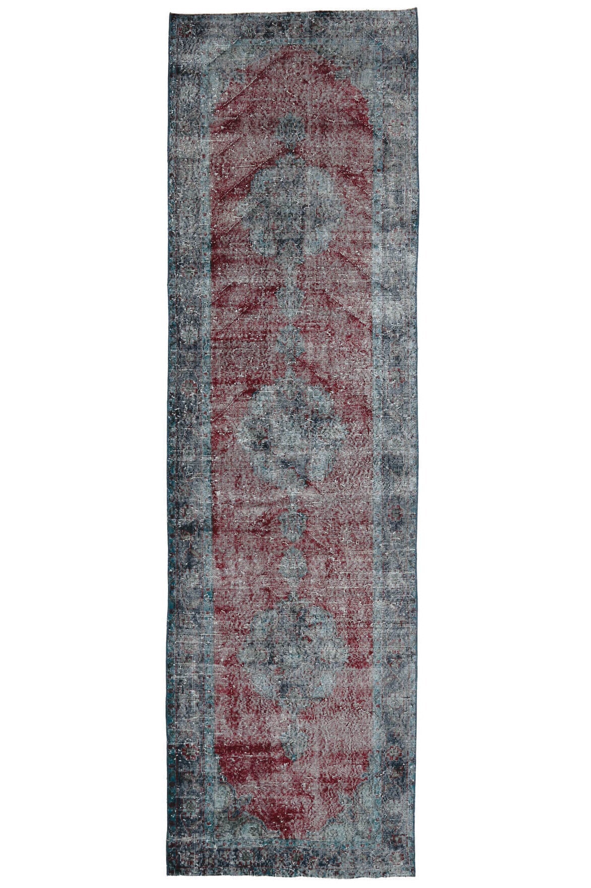 El yapımı vintage yolluk 104x371 cm oryantal desenli yün - ışık altında renk detayı