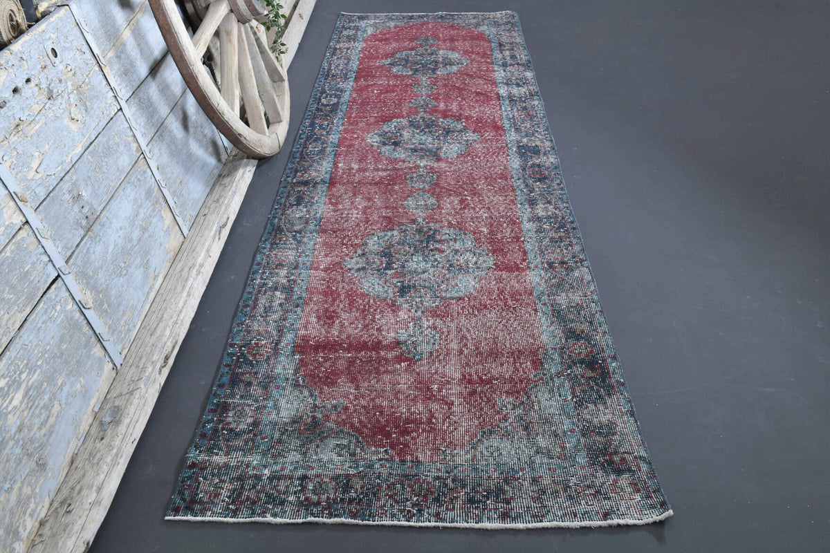 El yapımı vintage yolluk 104x371 cm oryantal desenli yün - detay görünümü