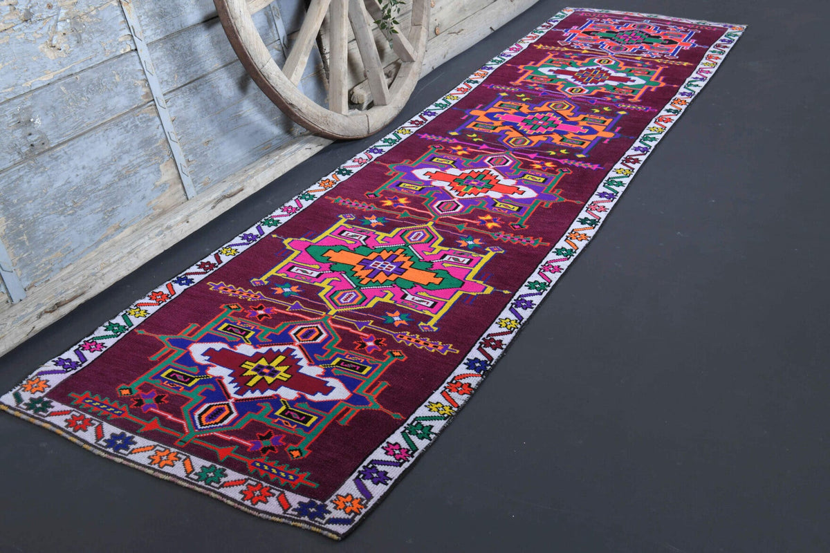 Vibrant Purple Vintage Anatolian Runner Rug