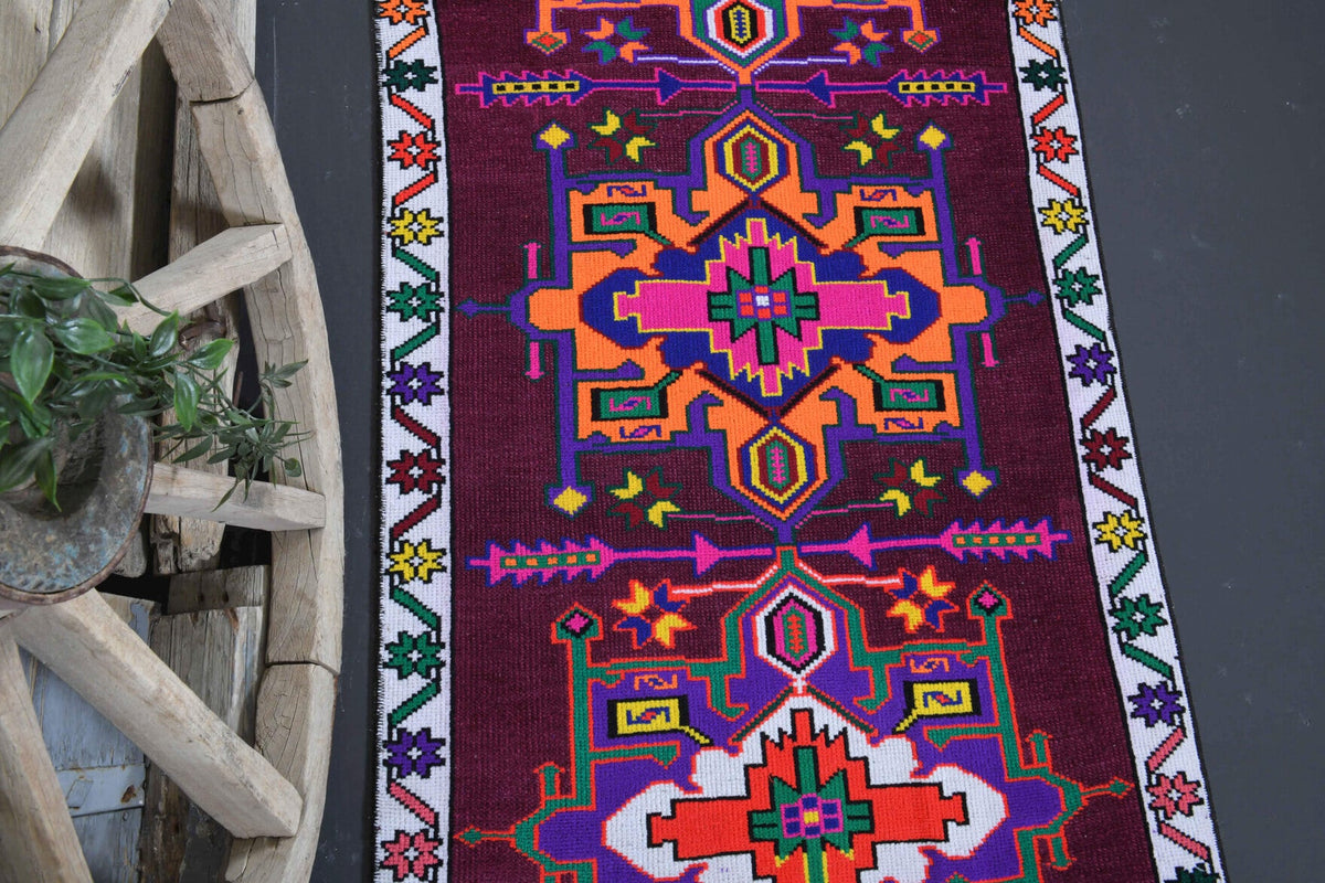Vibrant Purple Vintage Anatolian Runner Rug