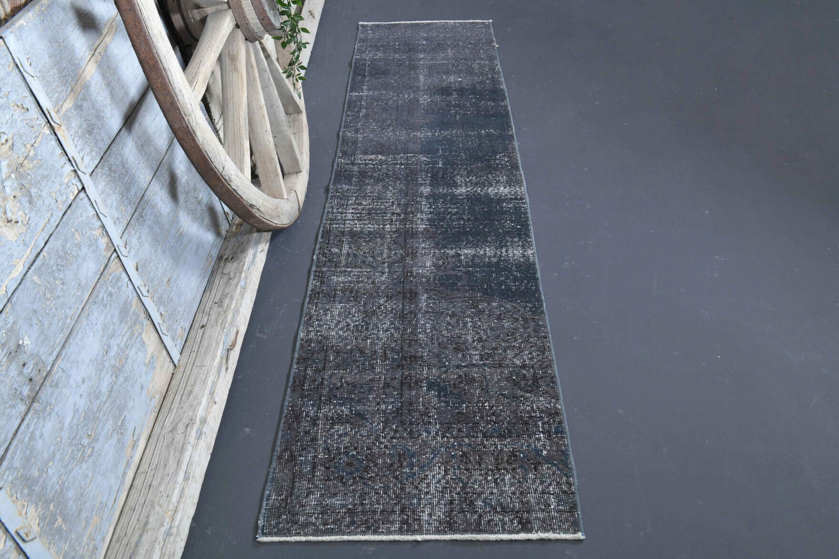 Solid Black Vintage Anatolian Runner Rug