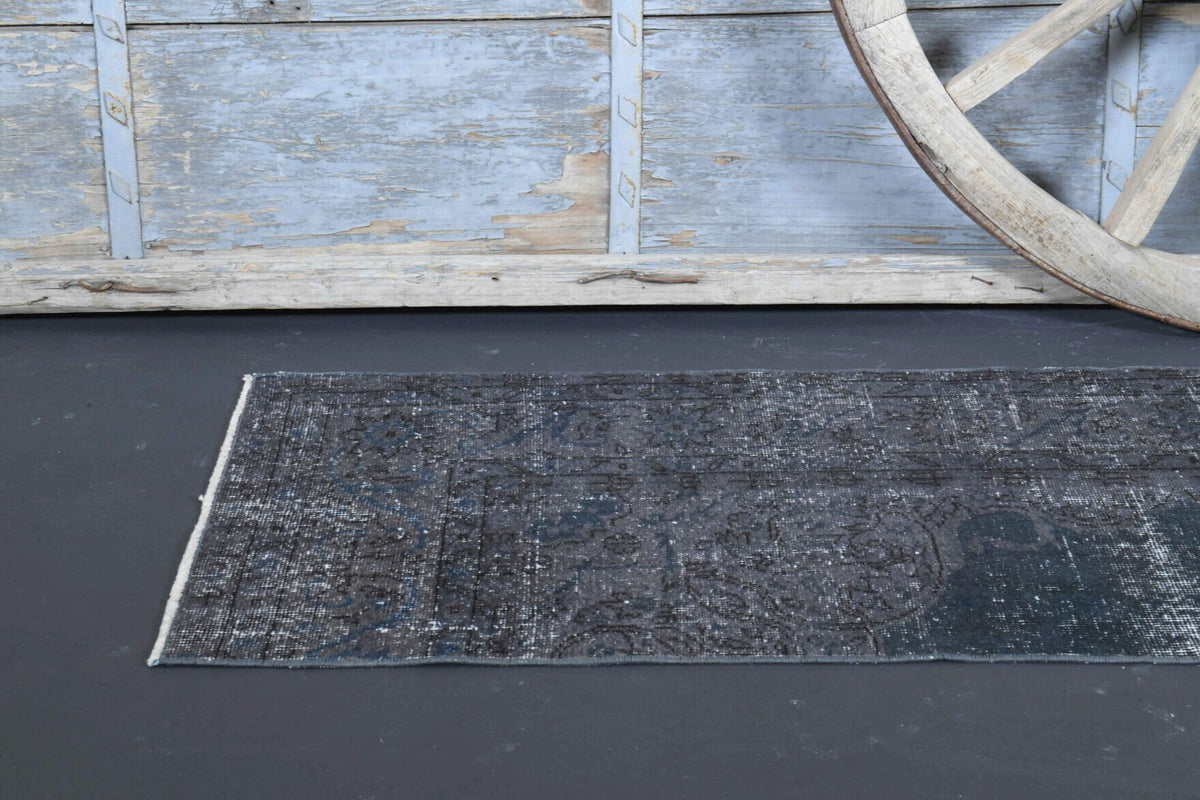 Solid Black Vintage Anatolian Runner Rug