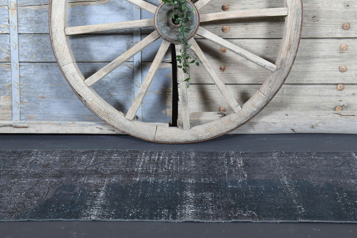 Solid Black Vintage Anatolian Runner Rug