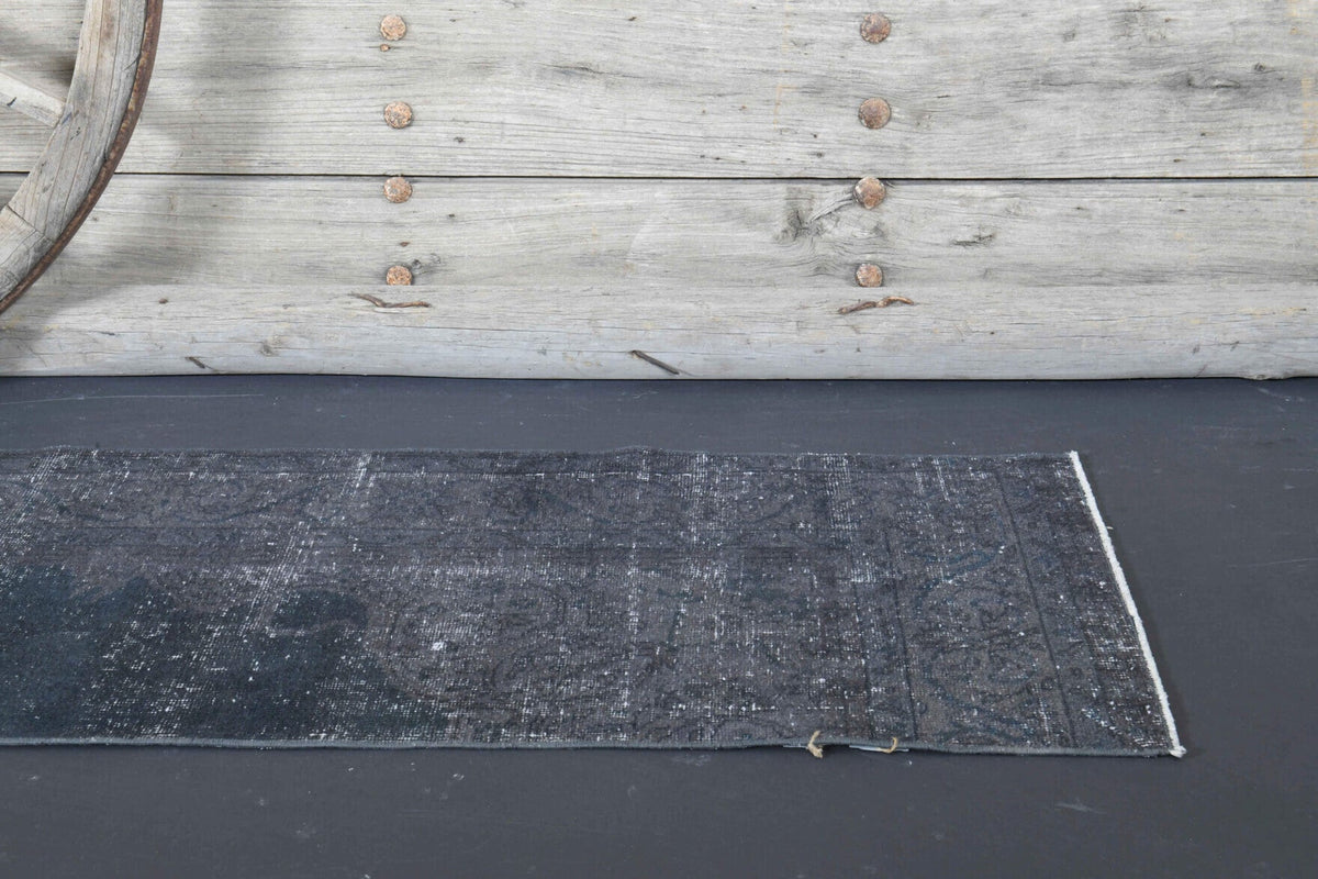Solid Black Vintage Anatolian Runner Rug