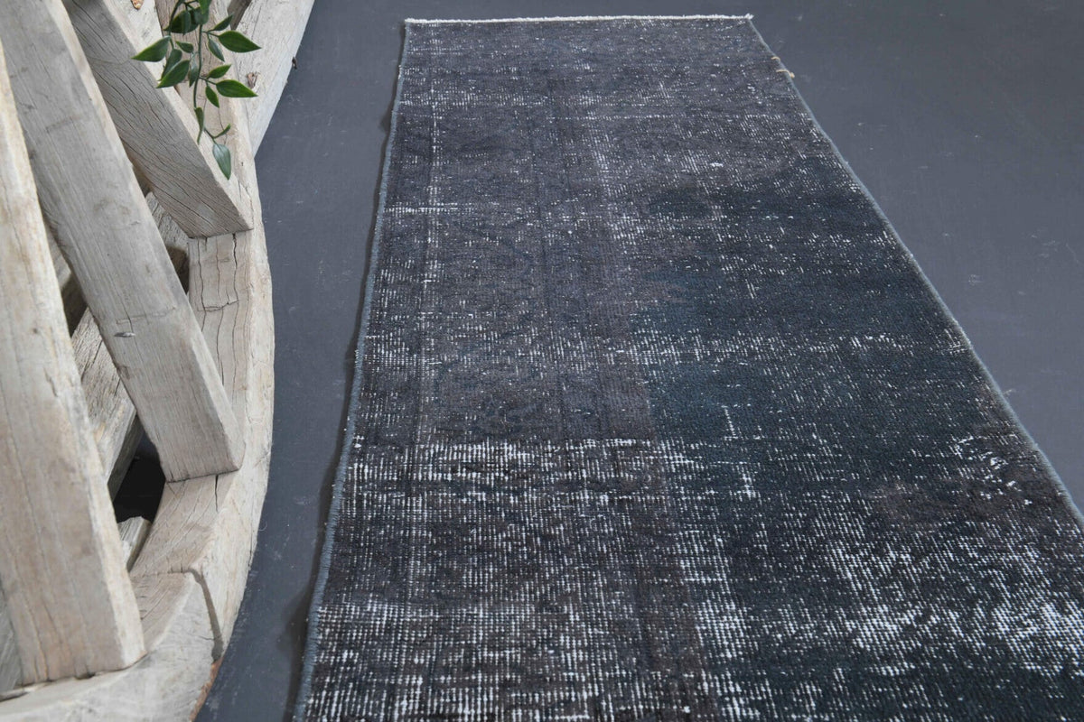 Solid Black Vintage Anatolian Runner Rug