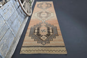 El yapımı vintage yolluk 94x376 cm geometrik desenli yün - detay görünümü