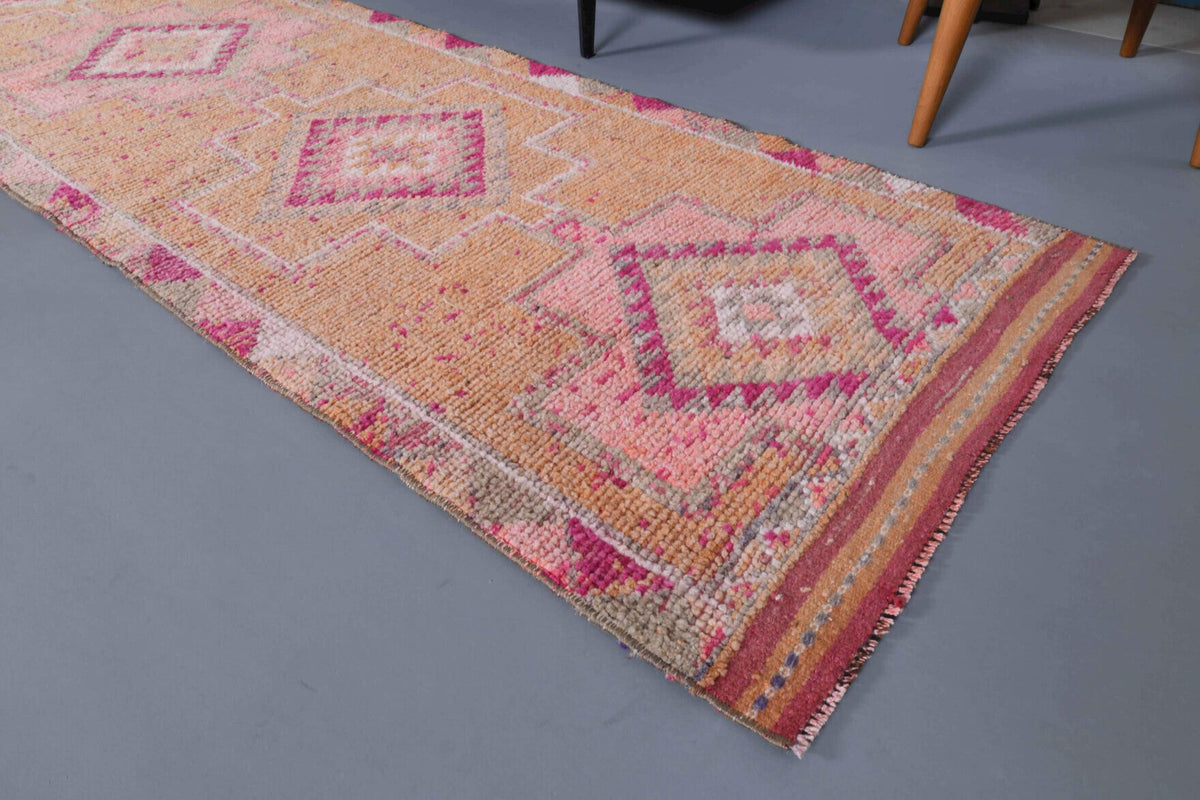 Turkish Vintage Hand-Knotted Runner Rug