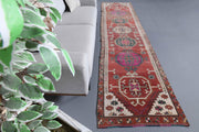 1970'lerden Anadolu kökenli oryantal desenli el dokuma vintage yolluk, 90x390 cm