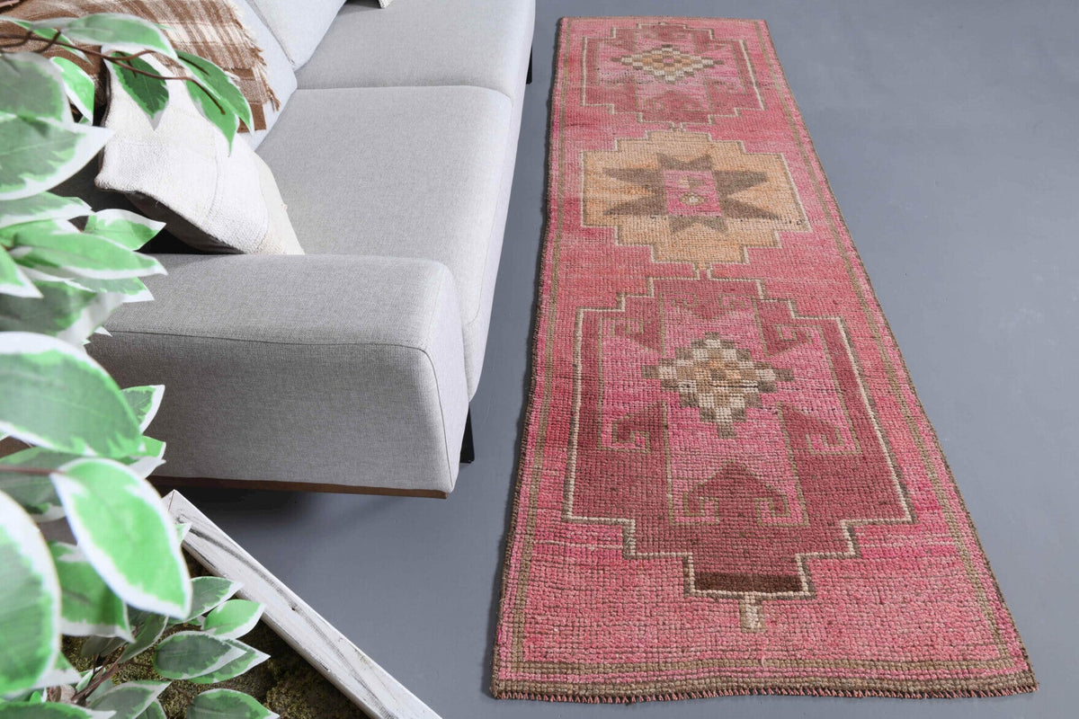 El yapımı vintage yolluk 91x290 cm oryantal desenli yün - detay görünümü
